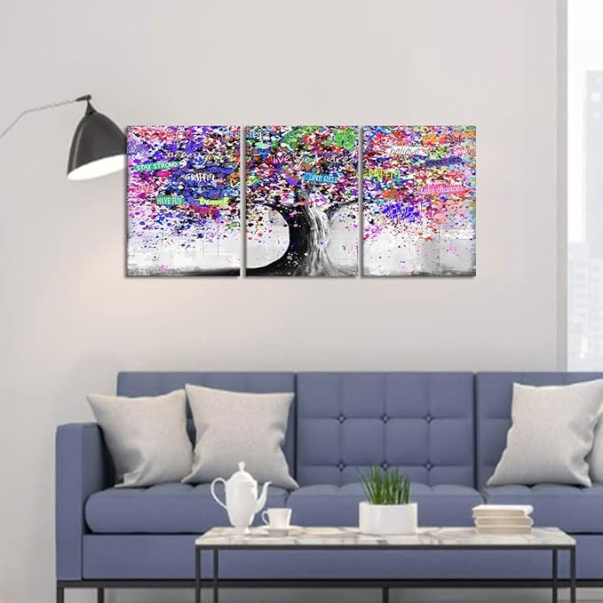 Novatique Graffiti Wall Decor Colorful Tree Wall Art Abstract Pop Graffiti Posters Canvas Print Street Art Tree of Life Wall Art Home Decor for Living Room Bathroom,12" x 16" x 3Pcs