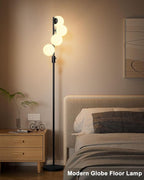 Lightdot 64IN Dimmable (Brightness Adjustable) Globe Floor Lamp, Black Standing Lamps with 4PCS 3000K Bulbs Included, Mid Century Modern Floor Lamp for Living Room/Sofa Beside/Corner Decor