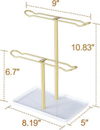 Headband Holder Organizer for Hair Accessories: Headband Storage Vanity Hair Clip Organizer, Two-Tier Stand with Storage Tray for Girls Women, Jewelry Necklace Rack for Vanity, Bathroom, Gold
