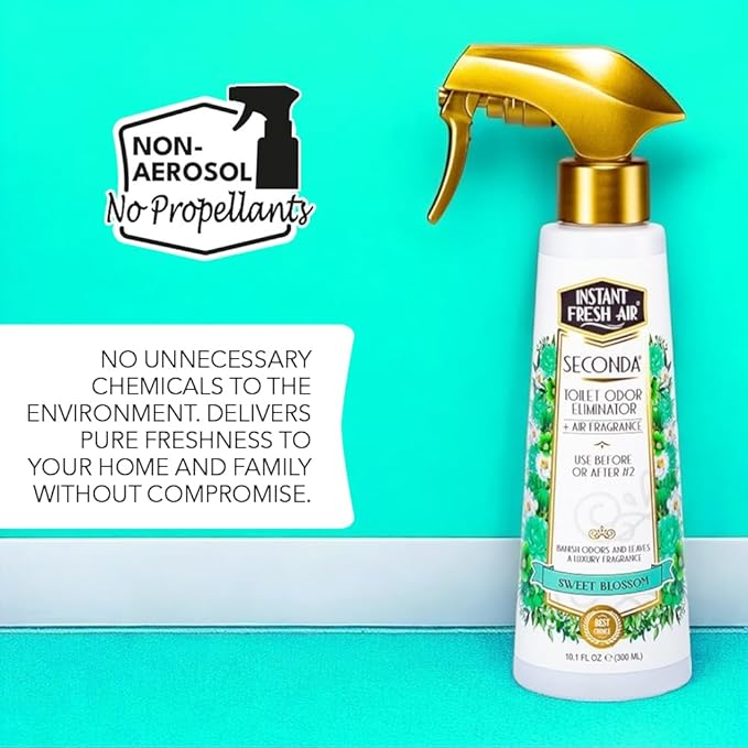 'Seconda' Toilet Spray - Bathroom Air Freshener & Toilet Bowl Odor Eliminator - For Home, Business, School - Bathroom Deodorizer Portable for Travel - Blossom Fragrance - 10.1 fl oz.