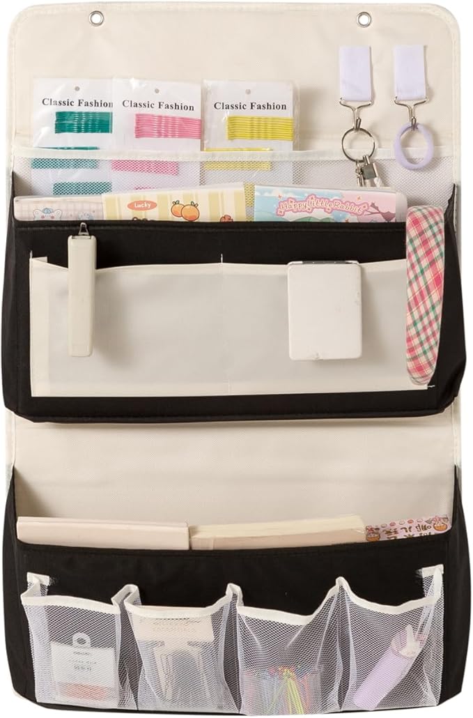 Over Door Storage Organizer, Multi-Pocket Hanging Organizer with Mesh Pockets, Wall Mount Storage Bags, Black and White (gray + white, 2-Tier*2PACK)