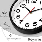 Wall Clock Silent Non-Ticking Modern Clock Battery Operated 8 Inch Small Classic Analog Decorative for Kitchen, Living Room, Office, Bedroom, Bathroom (Black)