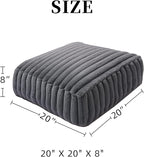 Unstuffed Pouf Ottoman Cover Soft Storage Extra Seat Farmhouse Comfortable Bohemian Poufs Accent Footrest 20x20x8 Inches for Living Room Bedroom Study Nook (Gray B, Square)