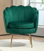 Velvet Barrel Accent Chair with Scalloped Silhouette and Gold Metal Legs, Decorative Piece Suitable for Traditional, Modern, and Contemporary Spaces, Green