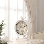 Vintage Table Clock with Bird, European Antique Style White Mantel Clocks, Desk and Shelf Decor Clock, for Farmhouse, Bedside, Living Room, Bedroom, Gift (9" H x 6.5" W)