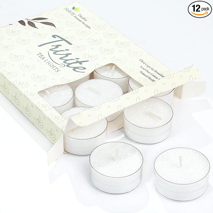 White Tealights Candles - 5 Hours Unscented Tea Lights Plant Wax Mini Votive with Cotton Wick for Home,Meditation,Pool,Wedding,Emergencies,Parties, Spas, 12pcs