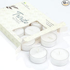 White Tealights Candles - 5 Hours Unscented Tea Lights Plant Wax Mini Votive with Cotton Wick for Home,Meditation,Pool,Wedding,Emergencies,Parties, Spas, 12pcs