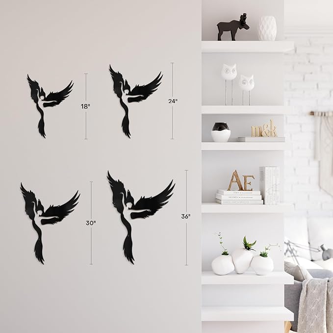 SIGNLEADER Metal Wall Art Decor Angel Minimalist Modern Abstract Wall Sculpture Hangings Home Decoration for Living Room, Bedroom, Bathroom, Kitchen, Outdoor - 24" Black
