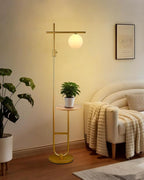 Lightdot 66IN Gold Dimmable Floor Lamps with Table, Modern Standing Tall Lamp with Globe Lampshade, Cross-Shaped Lamp Head U-Pole Base for Living Room/Bedroom/Sofa Beside/Corner Decor(Bulb Included)
