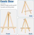 Falling in Art 6 Pack Mini Wooden Display Easels, 10 Inch Tripod Painting Easel Stand, Portable Art Canvas Holder for Photos, Prints and Signs