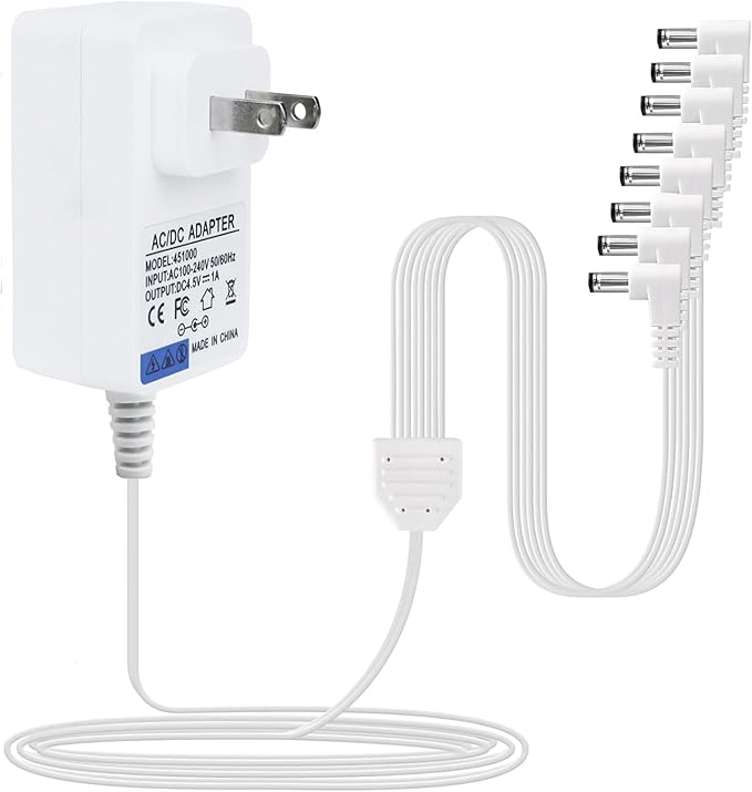 4.5V Power Adapter for Lemax Lighted Accessory 94563 94564 74707 74295 84428 94565 94566 94527 44241 64517 Christmas Micro Lighting Building Decoration(White,8 Output,Bend)
