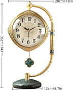 Quartz Movement Brass Mantel Clock with Long Power Reserve - Vintage Style Table Clock with Marble Base,Silent Home Decor for Living Room and Office