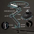 Dual Light Source LED Desk Lamp - Clamp Mount Office Table Light with Knob Remote Control, Adjustable Brightness & Color Temperature, 5 Lighting Modes for Reading, Computer, DIY