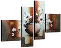 Wieco Art Large Size Decorative Elegant Flowers 4 Panels 100% Hand-painted Modern Contemporary Artwork Floral Oil Paintings on Canvas Wall Art for Home Decorations Wall Decor L