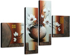 Wieco Art Large Size Decorative Elegant Flowers 4 Panels 100% Hand-painted Modern Contemporary Artwork Floral Oil Paintings on Canvas Wall Art for Home Decorations Wall Decor L