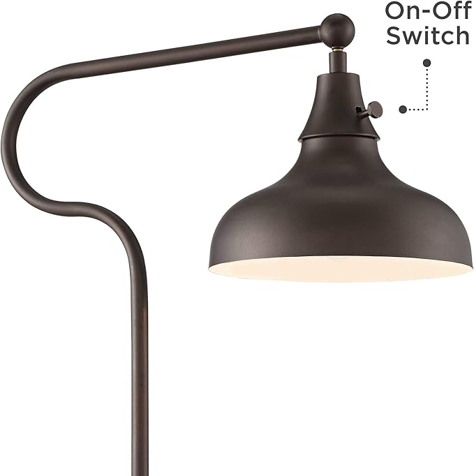 Franklin Iron Works Ferris Industrial Rustic Farmhouse Adjustable Pharmacy Floor Lamp Downbridge 57" Tall Bronze Faux Wood Grain Metal Brown Shade for Living Room Reading House Bedroom Family Home