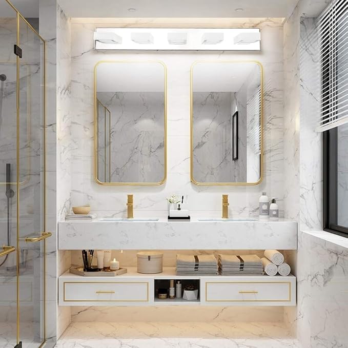 Ralbay LED Bathroom Vanity Lighting Fixtures 5 Lights Acrylic Rotable 360° Modern Bathroom Vanity Light Over Mirror
