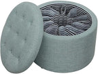 Convenience Concepts Designs4Comfort Round Shoe Ottoman, Green Faux Linen