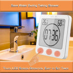 Waterproof Bathroom Wall Clock and Timer, Digital Water Resistant Hanging Timer for Shower, Large Display Kitchen Cooking Countdown Timers, Mirror Suction Clock with Temperature Humidity Meter (Black)