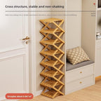 Bamboo Shoe Rack Organizer, 2-10 Tiers, Natural or Tea Color, No-Tool Assembly, Foldable Storage Shelf (No Installation 9 Layer 30-Tan)