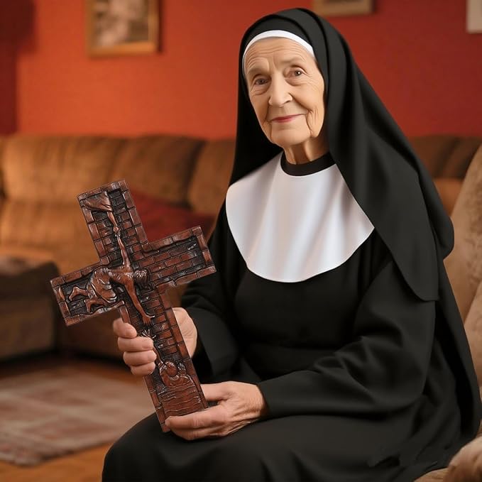 Crucifix Wall Cross for Home Decor, Handmade Religious Wood Cross for Hanging Wall Or Table, Catholic Christian Gifts for Church Home Room Christmas Décor with Blessed, Symbol of Redemption, 15 in
