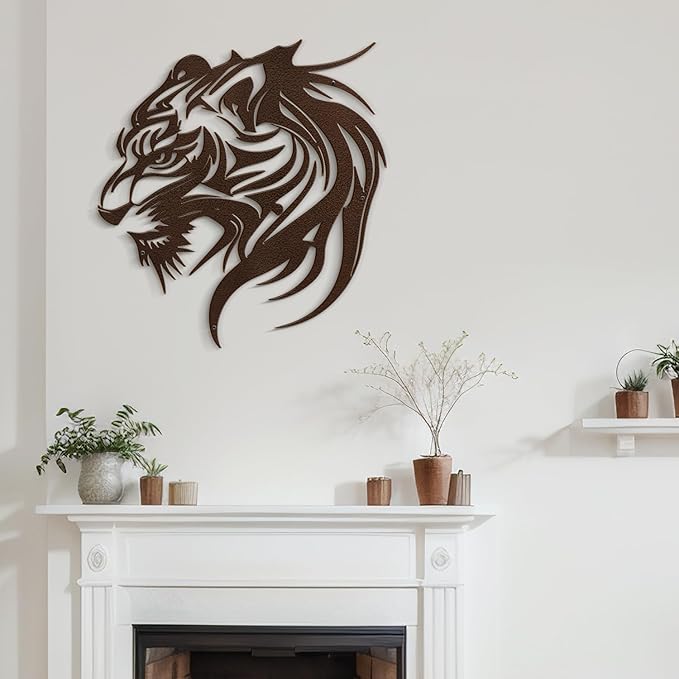 SIGNLEADER Metal Wall Art Decor Lion Minimalist Modern Abstract Wall Sculpture Hangings Home Decoration for Living Room, Bedroom, Bathroom, Kitchen, Outdoor - 18" Bronze