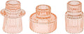 Double Sided Vintage Ribbed Taper Glass Candle Holders,Tea Candle Holder for Table Centerpieces, Wedding Decorations and Dinner Parties (Orange Pink, 3 PCS)