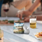 Watercolor Beach Sea Ashtray with Lid, Outdoor Ashtrays for Patio, Stainless Steel Ashtray Odorless Smokeless for Home Office Balcony