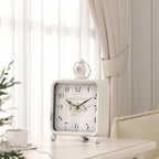 Vintage White Table Clock on Stand, Desk and Shelf Decor Clock, French Rustic Style Mantel Clocks for Farmhouse, Living Room, Bedroom, Bedside, Gift (8.5" H x 5.5" W)
