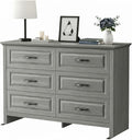 Marsail Farmhouse 6 Drawer Dresser, Wood Chest of Drawers with Natural Texture, Smooth Gliding Drawers, Versatile Storage Organizer Cabinet for Bedroom & Living Room, Grey