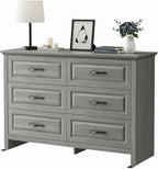 Marsail Farmhouse 6 Drawer Dresser, Wood Chest of Drawers with Natural Texture, Smooth Gliding Drawers, Versatile Storage Organizer Cabinet for Bedroom & Living Room, Grey