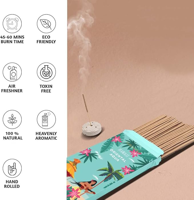 Folkulture Hawaii Incense Sticks with Holder (100 Sticks)| Premium Summer Scents Incents Stick for Aromatherapy, Relaxation | No Charcoal,Organic,Non Toxic, 45 Mins Slow Burning Insence-Sticks