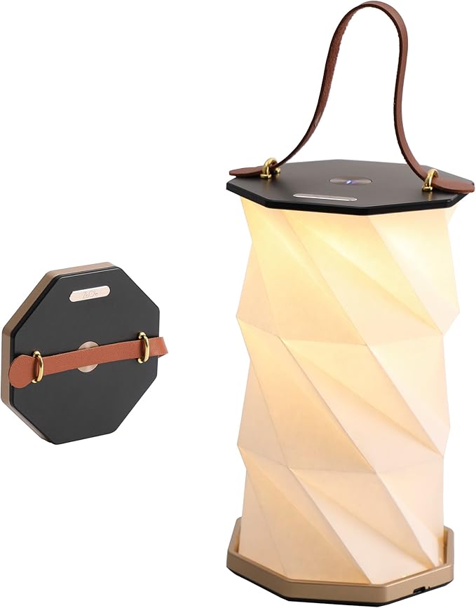 Portable Foldable Table Lamp with USB Rechargeable Battery, 3-Level Dimmable Touch Control Night Light, Folding Paper Lantern Light for Home Office Bedroom Reading (Black)