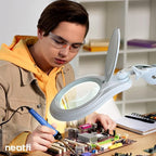 Neatfi 1,200 Lumens LED Magnifying Lamp with Clamp – 5-Inch Lens, 5 Diopter, Dimmable, Adjustable Arm, Includes Microfiber Cloth, Lamp for Reading, Sewing, Crafting (White, 5 Diopter)