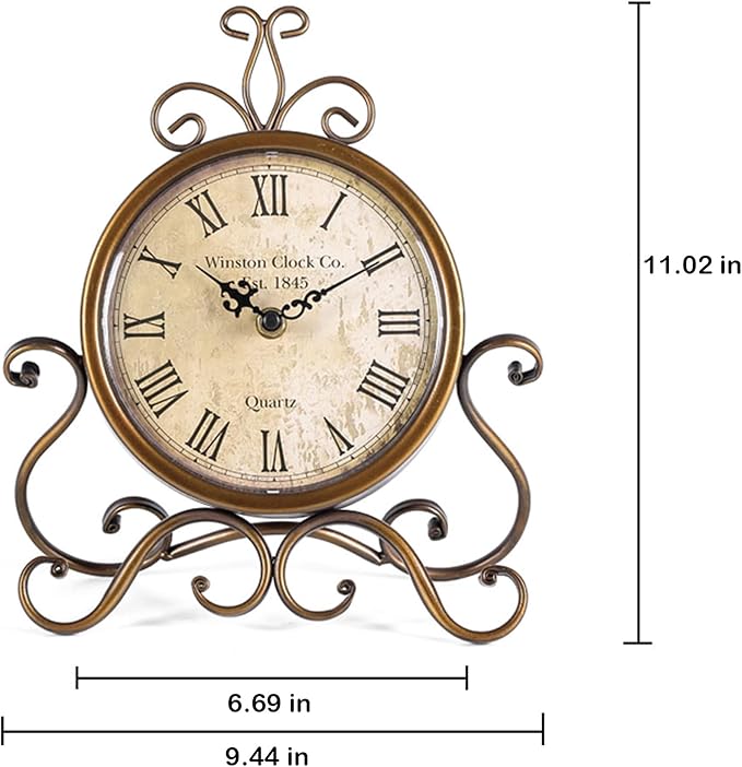HZDHCLH Vintage Table Clocks for Living Room Bedroom Decor, Silent Decorative Farmhouse Shelf Clock Battery Operated, Small Rustic Mantel Clock with Roman Numerals
