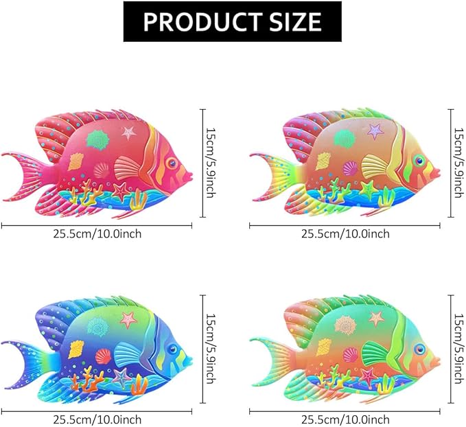 Oraytteo Metal Fish Outdoor Wall Decor, 4 Pack Sea Fish Wall Art Hanging Decorations for Indoor Outdoor Barthroom Fence Pool Patio Decor, Gift for Mom Dad Friends