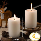 Unscented Ivory Pillar Candles Set of 6-2.8x4 inch - Dripless and Smokeless Large Pillar Candles, 50-Hours Long Burning Time Paraffin Candle for Dinner Table, Christmas and Home Decor