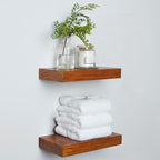 Homeforia 12 inch Oak Floating Shelf, High End Solid Real Wood 12inch Small Floating Shelves for Wall Mounted, Honey Oak Wooden 12in Floating Shelves, Heavy Duty Bracket, 12 X 6.5 X 1.75 in, Set of 2