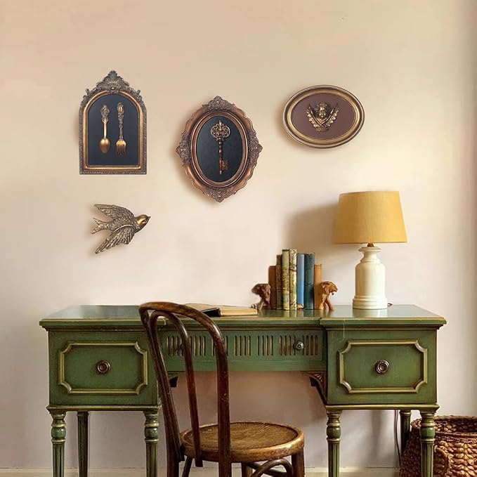 S-MANTIS Vintage Wall Sculpture,Antique Pediment,Hallway Wall Art, Hand Painted Wall Decoration With Embossed Intricate Spoon and Fork Design, Arched Aesthetic Room Décor, Gallery, Unique Gift