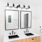 5-Lights Black Bathroom Vanity Light Fixtures Over Mirror, Modern Vanity Wall Sconce Lighting with Globe Seeded Glass Lampshades for Bedroom Kitchen Hallway