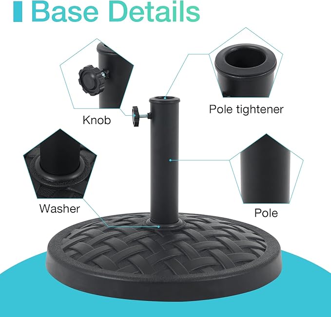 COBANA 31lb Patio Umbrella Base, Heavy Duty Round Outdoor Market Umbrella Stand Weight, Black