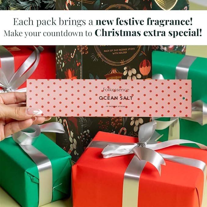 Folkulture Christmas Incense Sticks | Pack of 240 Organic Incense | 12 Days of Christmas Advent Calendar 2025 | Non-Toxic, Slow Burning Insense for Gifts for Women