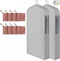 2 Set 40in Short Cotton Garment Bags, 6in Wide Gusset Hanging Storage Clothes with 8 Cedar Blocks, Transparent Mesh Window, Breathable Closet Bags for Fur Coat Suit Sweater Dress, Gray