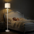 Scenekoy Sculptural 65.5” Floor Lamp for Living Room Bedroom, Silver Leaf Finish & Resin Body, Pull Chains Switch Standing Lamp, Brightness Adjustable Corner Lamp with Bulb Prefer for Home Office Bar