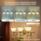 ANDY STAR Bathroom Light Fixture, 3-light Brass Vanity Light, Vintage Bathroom Lights Over Mirror with Crystal Beads, Wall Sconce Lighting with Frosted Milky Glass Shade, E26 Base (Bulbs Not Included)
