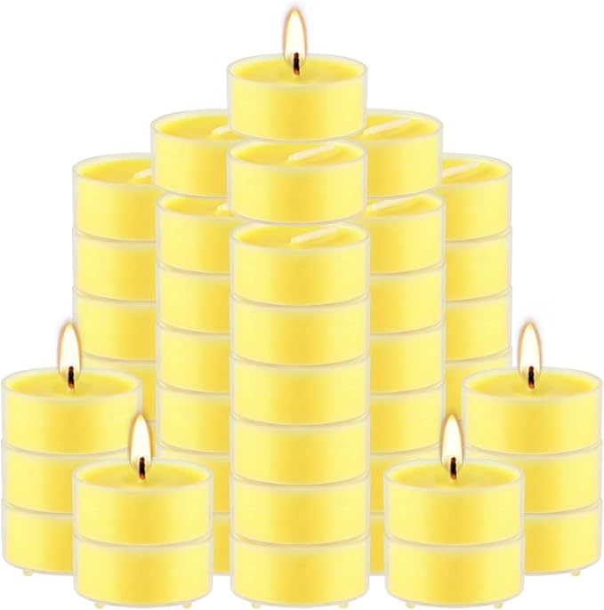 4-Hour 50Pack Citronella Tealight Candles, Outdoor and Indoor Summer Scented Candle,Natural Soy Wax Candle for Home Patio Garden Yard Balcony,BBQ Birthday Emergency