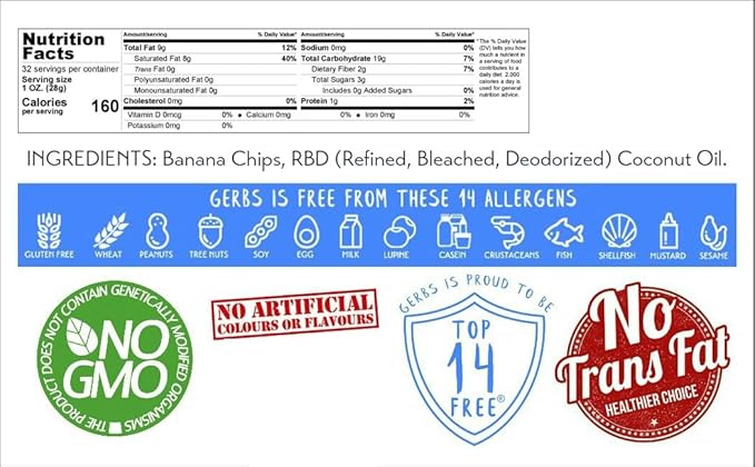 Gerbs Unsweetened Banana Chips 2 lbs. | Unsulfured, No Artificial Additives, Resealable Bag | Naturally Crisp & Mildly Sweet | Top 14 Allergen-Free