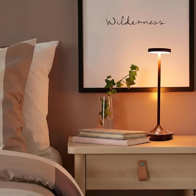 Cordless Table Lamp Rechargeable - 6000mAh LED Battery Operated Table Light - Portable Touch Dimmable Outdoor Waterproof Table Lamps for Patio Bar Restaurant Dining (2 Woodgrain)