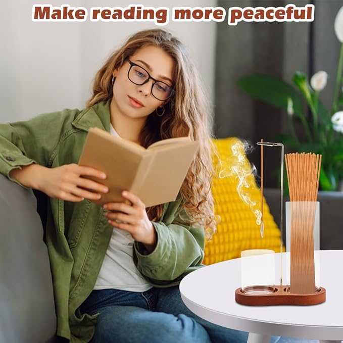 2 in 1 Glass Incense Holder, Incense Sticks Burner Holder with Storage, Anti-Ash Incenses Burner, Hang Upside Down Incenses Holder for Meditation Yoga Spa Home Decor
