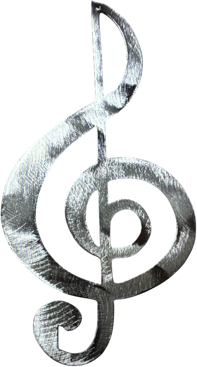 Treble Clef -Copper Bronzed Plated Musical Note Music Metal Wall Art Decor 12" x 6" (polished steel silver glossy)